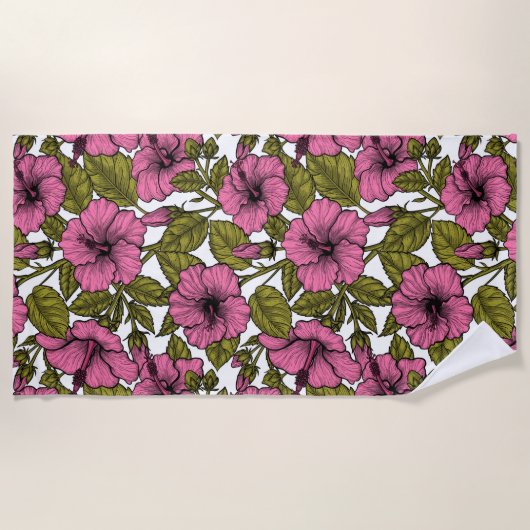 Serviette De Plage Fleurs d'hibiscus roses (Devant)
