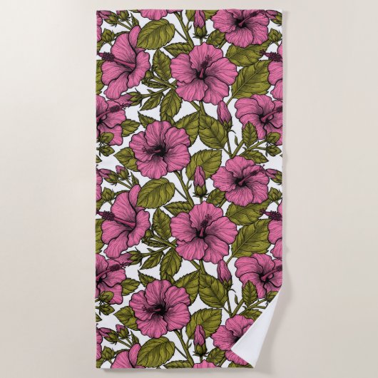 Serviette De Plage Fleurs d'hibiscus roses (Devant)
