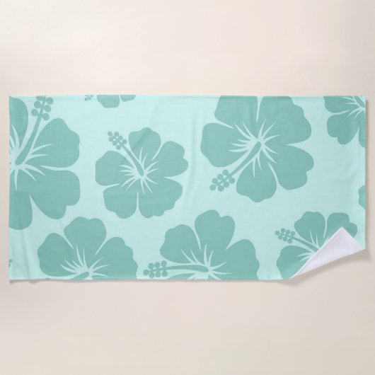 Serviette De Plage Fleurs d'Hibiscus Turquoise (Devant)