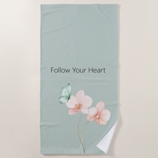 Serviette De Plage Fleurs d'orchidée rose papillon vert menthe (Devant)