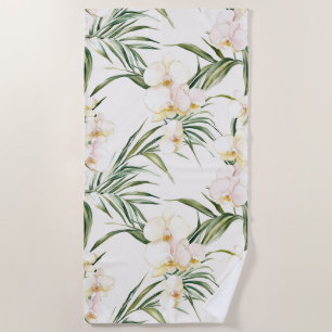 Serviette De Plage Fleurs d'orchidées blanches tropicales