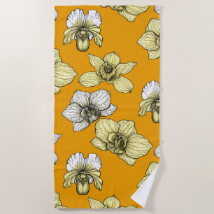Serviette De Plage Fleurs d'orchidées jaune et blanc