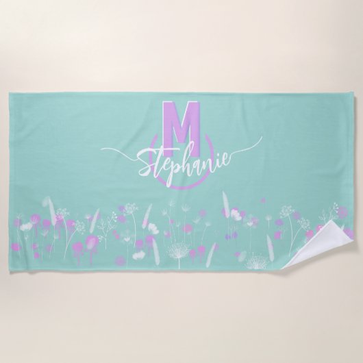 Serviette De Plage Fleurs douces monogrammées (Devant)