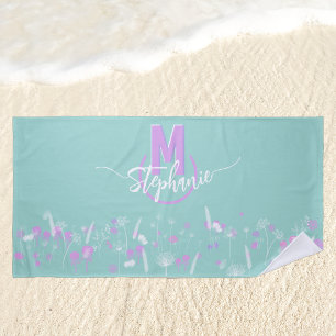 Serviette De Plage Fleurs douces monogrammées
