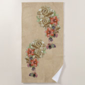 Serviette De Plage Fleurs en cuir sur daim crème (Devant)