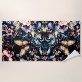 Serviette De Plage Fleurs et papillons de printemps antiques (Devant)