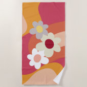Serviette De Plage Fleurs et vagues de style rétro (Devant)