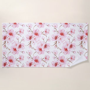 Serviette De Plage Fleurs florales de cerisier rose blanc