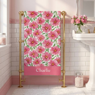 Serviette De Plage Fleurs Florales Rose Tendres Personnalisées