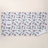 Serviette De Plage Fleurs florales roses mignonnes Motif Votre nom su (Devant)