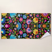 Serviette De Plage Fleurs folkloriques Wycinanki noir (Devant)