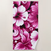 Serviette De Plage Fleurs hawaïennes tropicales Hibiscus Motif rose (Devant)