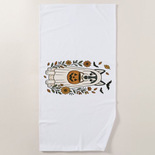 Serviette De Plage Fleurs Husky Sibériennes d'Halloween (Devant)