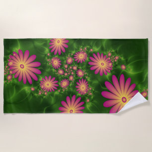 Serviette De Plage Fleurs Imaginaires roses Art Fractal Abstrait mode