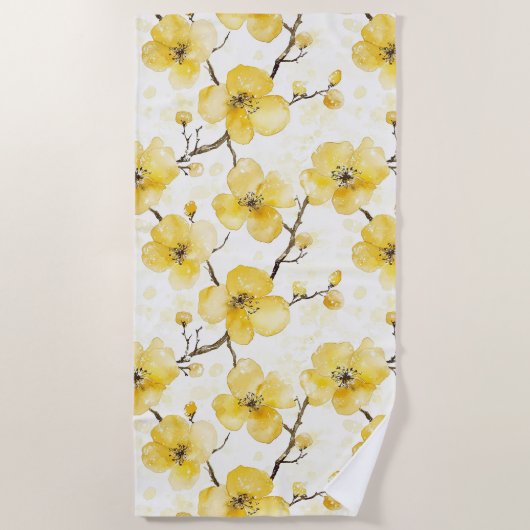 Serviette De Plage Fleurs jaunes d'or (Devant)