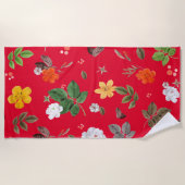 Serviette De Plage Fleurs jaunes et roses blanches 13 (Devant)