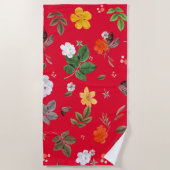 Serviette De Plage Fleurs jaunes et roses blanches 13 (Devant)