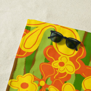 Serviette De Plage Fleurs jaunes oranges rétro des années 1970