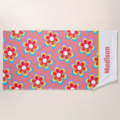 Serviette De Plage Fleurs les années 70 personnalisées rétro (Devant)
