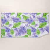 Serviette De Plage Fleurs lilas aquarelles (Devant)