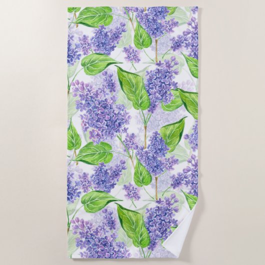 Serviette De Plage Fleurs lilas aquarelles (Devant)