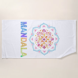 SERVIETTE DE PLAGE FLEURS LOTUS COLORÉES MANDALA