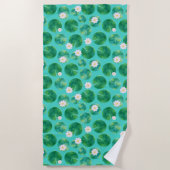 Serviette De Plage Fleurs Lys d'Eau Blanche & Motif Lily Pad (Devant)