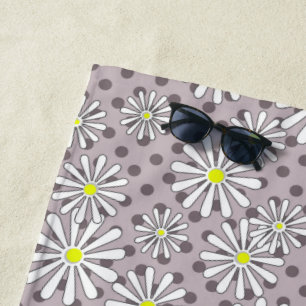 Serviette De Plage Fleurs marguerites blanches sur un pois brun beige