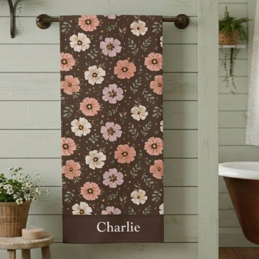Serviette De Plage Fleurs marron personnalisées