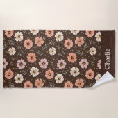 Serviette De Plage Fleurs marron personnalisées (Devant)