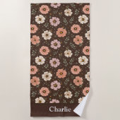 Serviette De Plage Fleurs marron personnalisées (Devant)