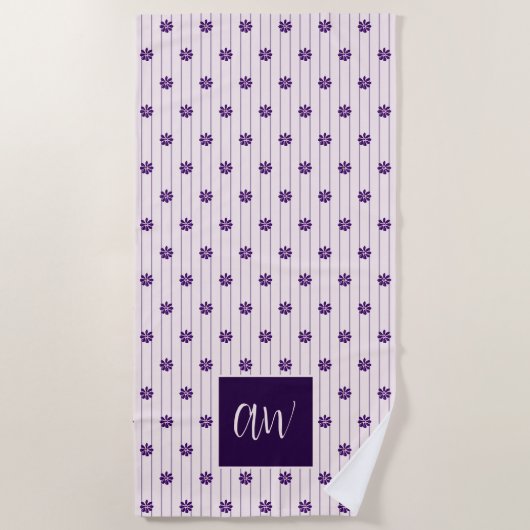 Serviette De Plage Fleurs Monogrammes Chic De Script Violet Broussail (Devant)