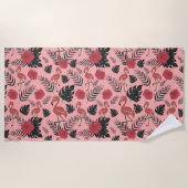 Serviette De Plage Fleurs motifs et feuilles flamands roses (Devant)