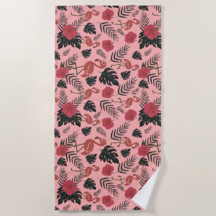 Serviette De Plage Fleurs motifs et feuilles flamands roses