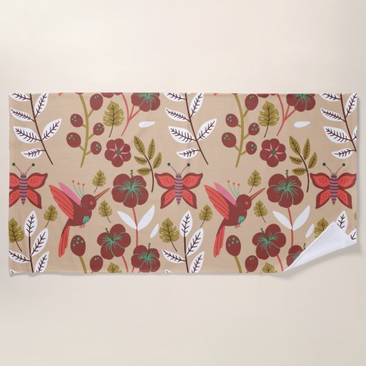 Serviette De Plage Fleurs motifs florales sans soudure, oiseaux, papi (Devant)