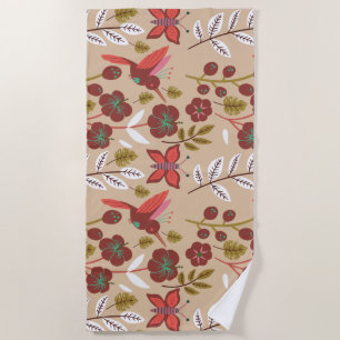 Serviette De Plage Fleurs motifs florales sans soudure, oiseaux, papi