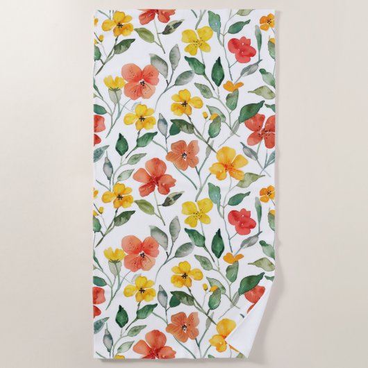 Serviette De Plage Fleurs orange jaune (Devant)