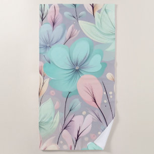 Serviette De Plage Fleurs pastel et Feuilles sur Arrière - plan viole
