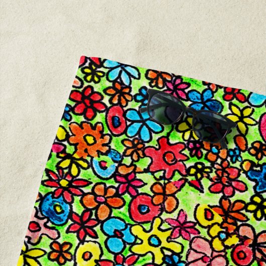 Serviette De Plage Fleurs rétro (En situation)