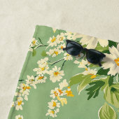 Serviette De Plage Fleurs Rétro Vertes (En situation)