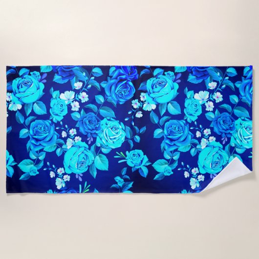 Serviette De Plage Fleurs Rose bleu classique Motif-876 (Devant)