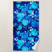 Serviette De Plage Fleurs Rose bleu classique Motif-876 (Devant)