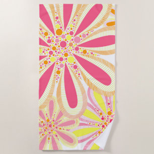Serviette De Plage Fleurs rose et jaune