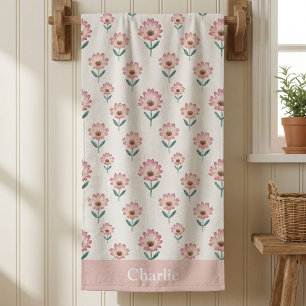 Serviette De Plage Fleurs Rose Pâle Personnalisées pour Enfants