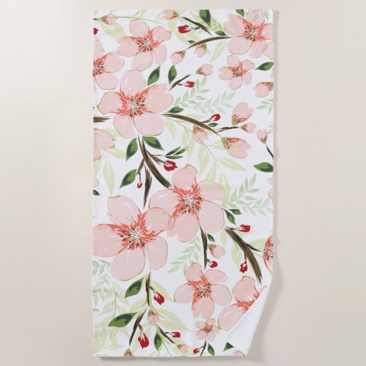 Serviette De Plage Fleurs roses (Devant)
