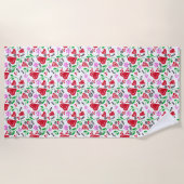 Serviette De Plage Fleurs roses des Coeurs rouges (Devant)