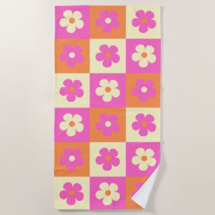 Serviette De Plage Fleurs roses et orange rétro BOHO Chic Floral