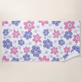 Serviette De Plage Fleurs roses Retro Periwinkle (Devant)