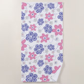 Serviette De Plage Fleurs roses Retro Periwinkle (Devant)