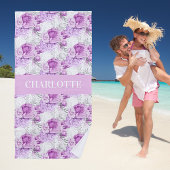 Serviette De Plage Fleurs roses roses rose nom blanc